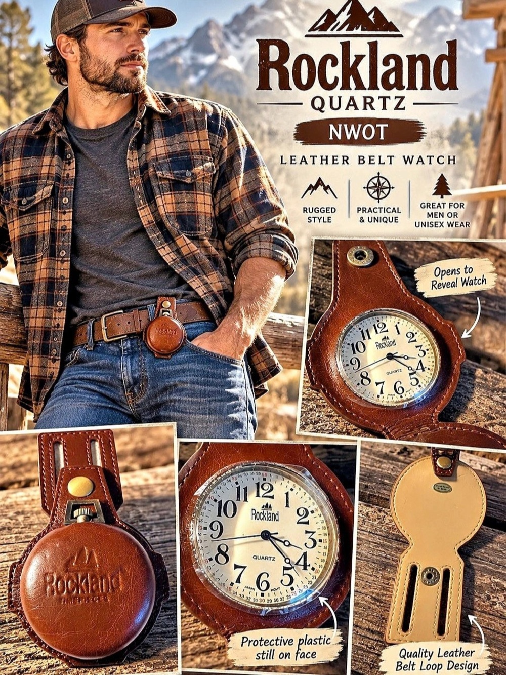 Rockland Quartz Leather Belt Watch in Brown NWOT